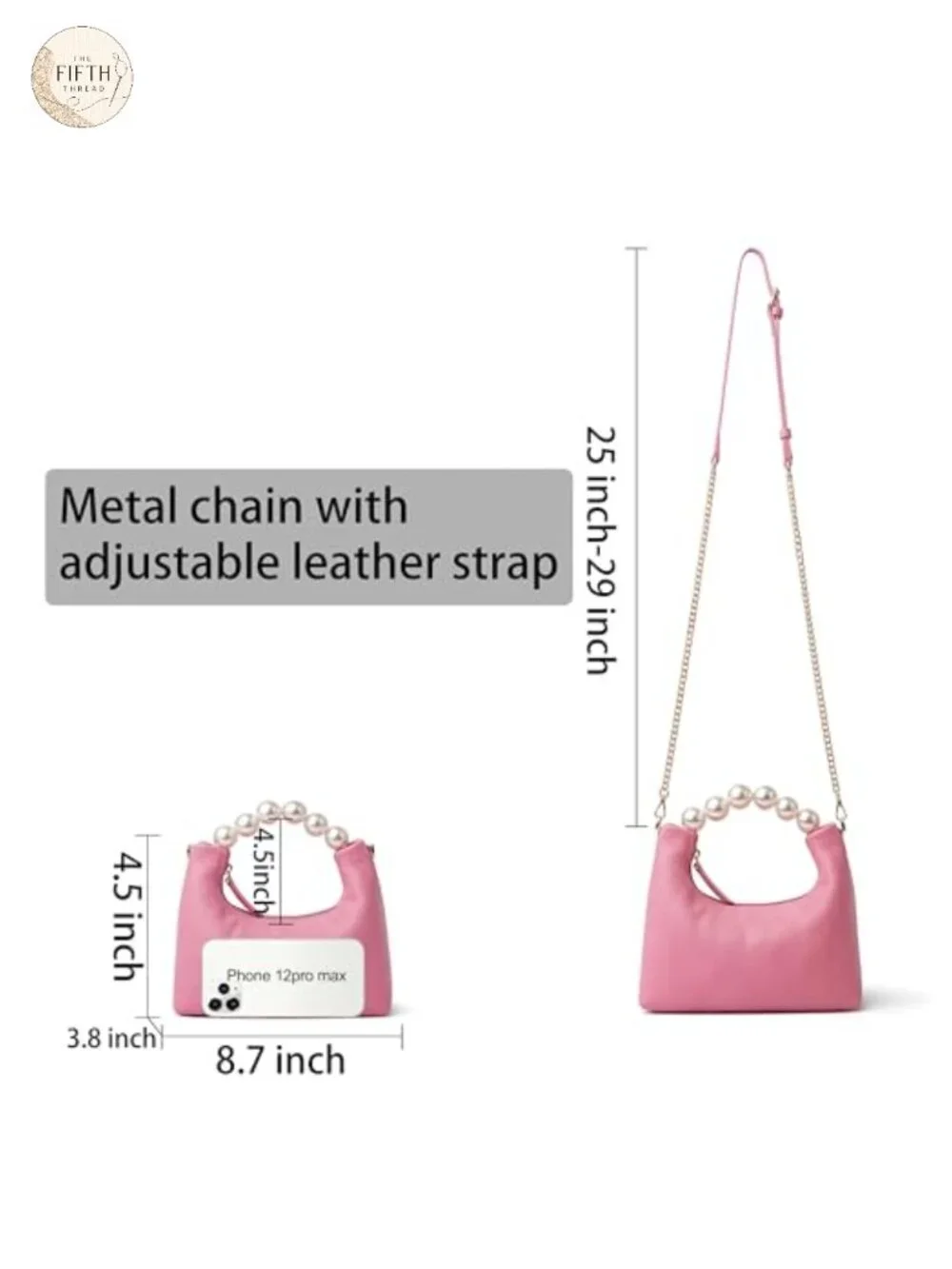 Genuine Leather Top Handle Clutch Purse with Pearl Handle and Detachable Strap